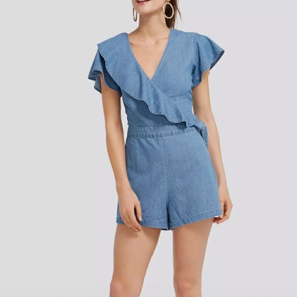 Draper James Chambray Flutter Romper, Size 0